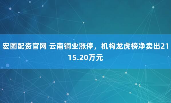 宏图配资官网 云南铜业涨停，机构龙虎榜净卖出2115.20万元